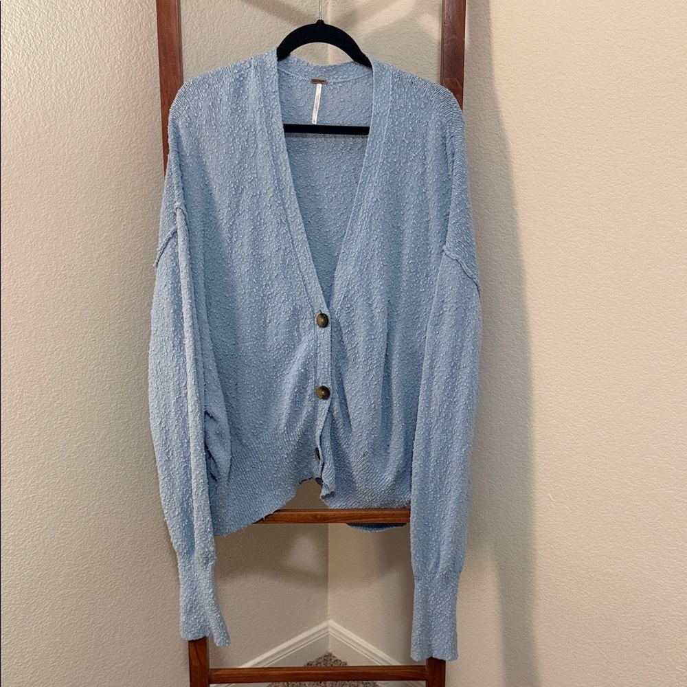 Free People Found My Friend Cardigan Sweater in Clear Sky Blue Size Large